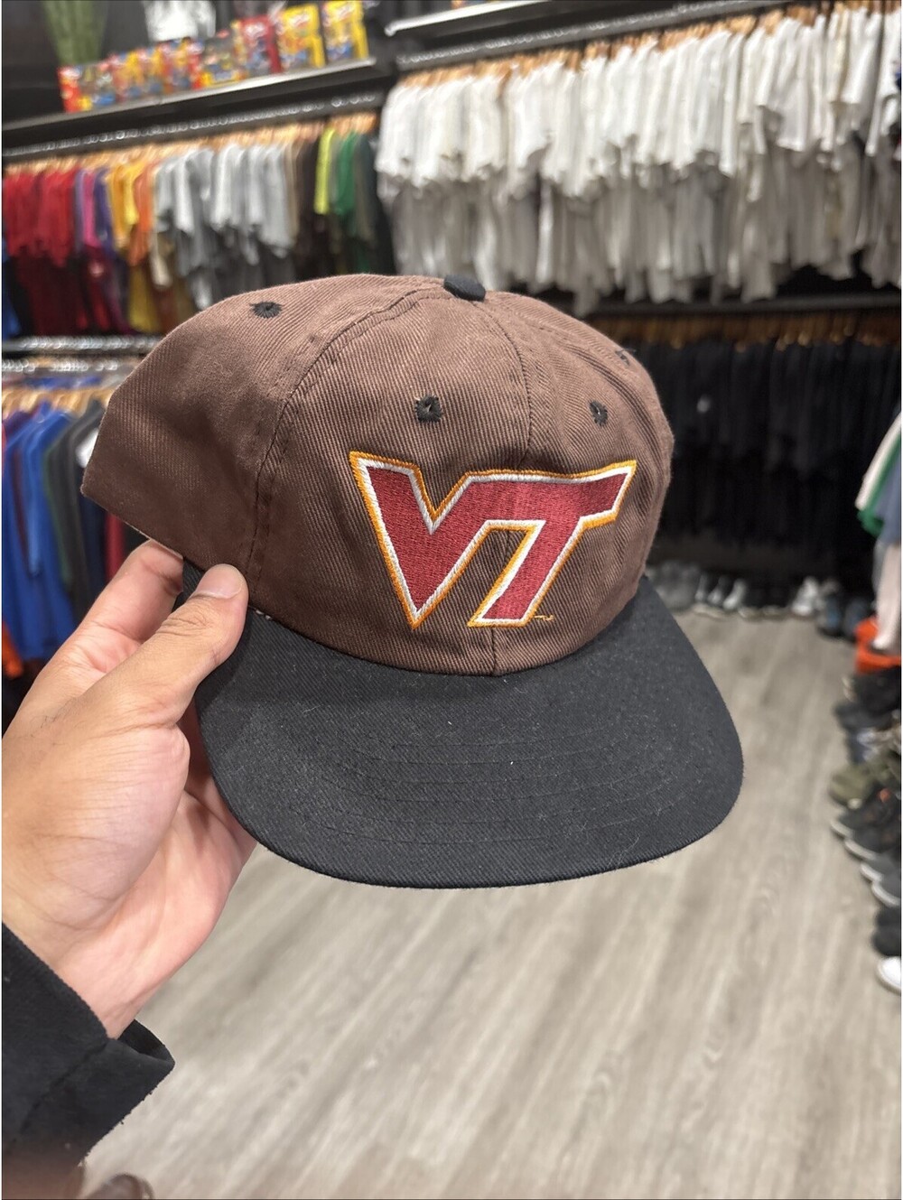 Vintage 90’s Brown & Black Virginia Tech Hokies SnapBack Hat
